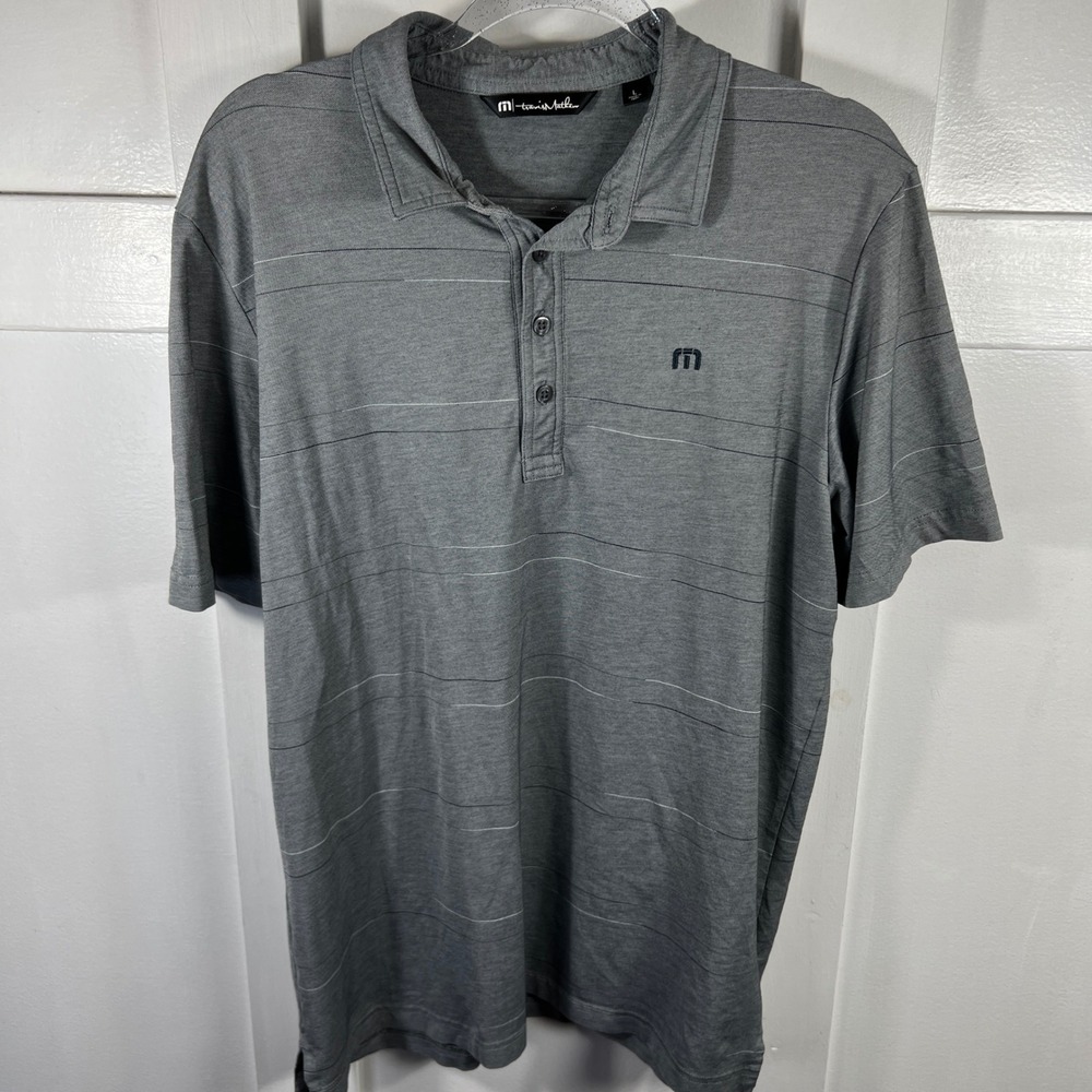 Travis Mathew Mens Grey Pinstripe Short Sleeve Golf Polo Shirt Size Large